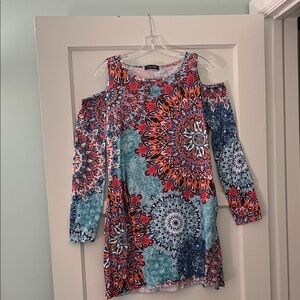 Floral Medallion Mini Dress in Teal & Coral